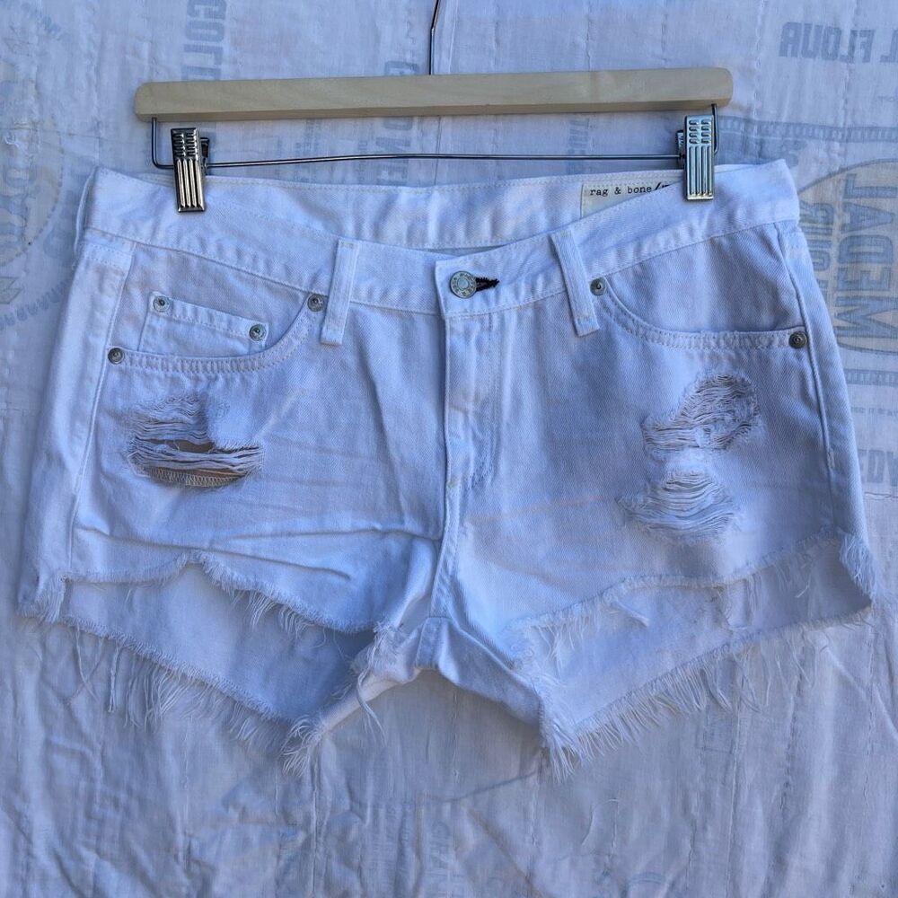 Rag & Bone White Distressed Ripped Denim Mid Rise Jean Cut-Off Shorts Size 27